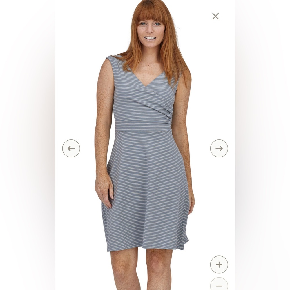 Patagonia Blue-Gray Striped Sleeveless Midi Dress